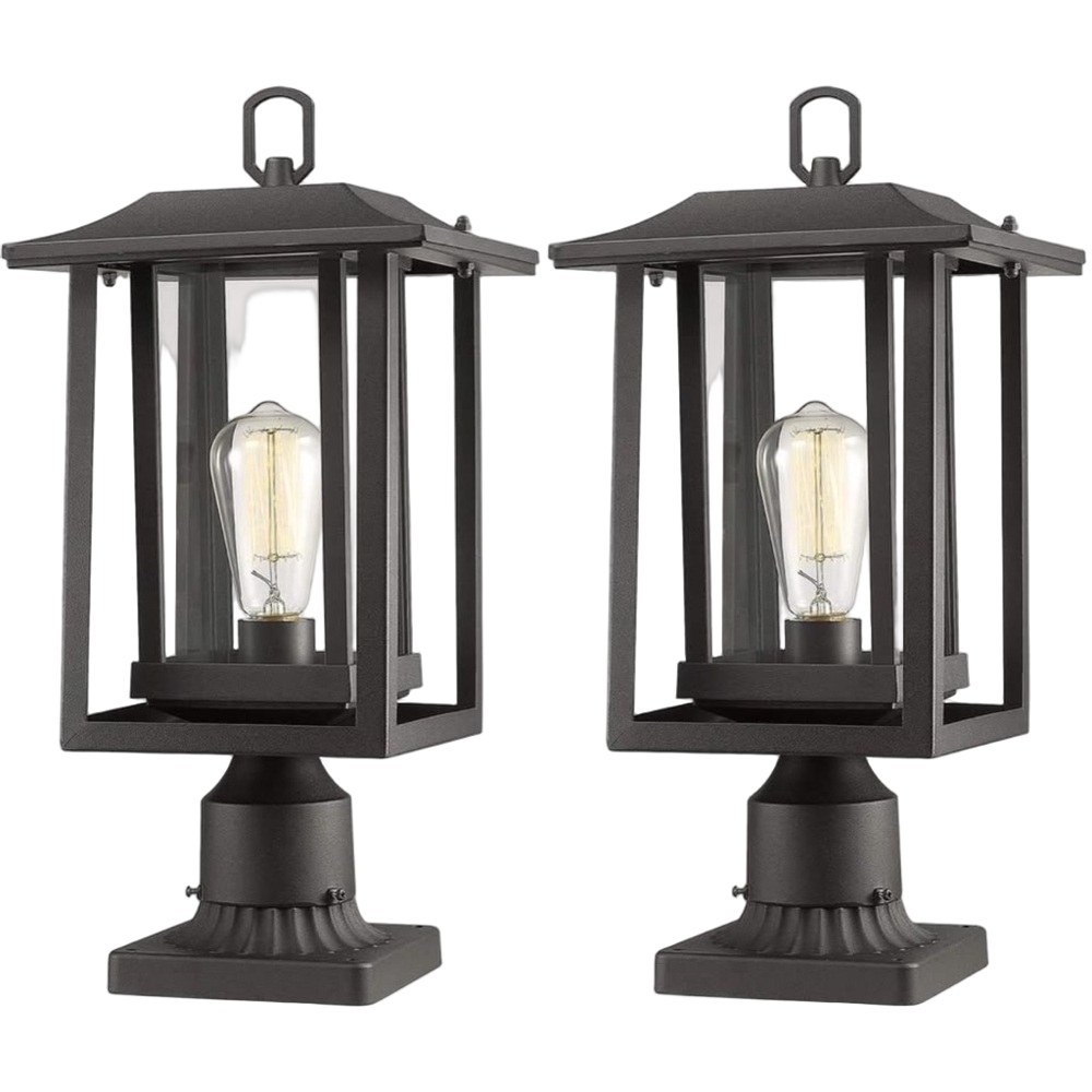 Outdoor Set of 2 Large Exterior Post Lantern with 3-Inch Pier Mount Bases